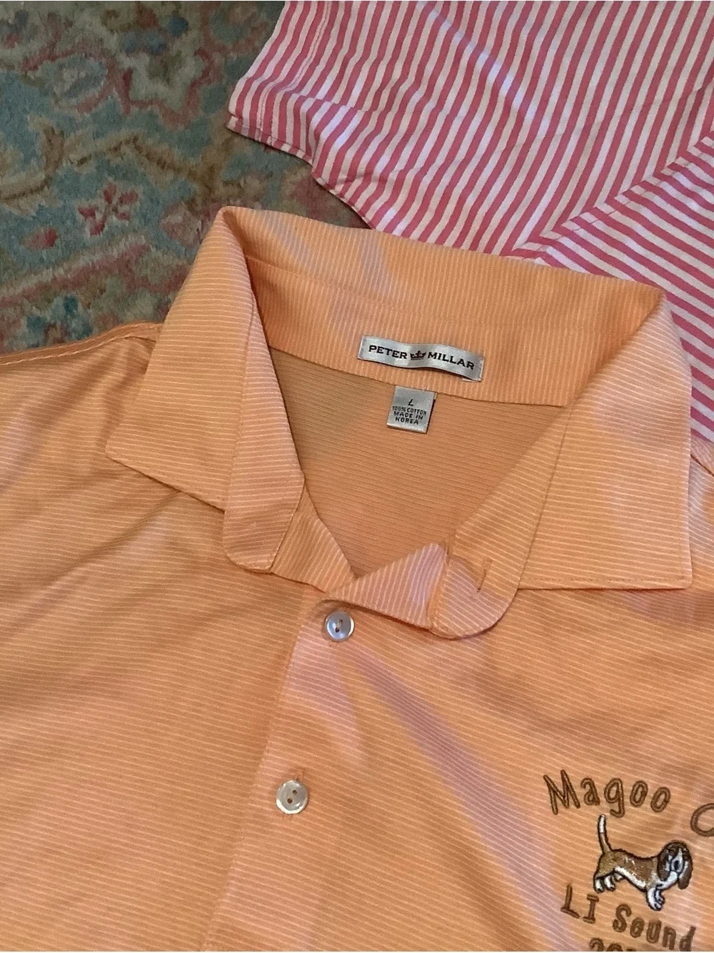 Peter Millar Summer Comfort Stripped Golf Polo Shirt Logo - Sz L - NOS